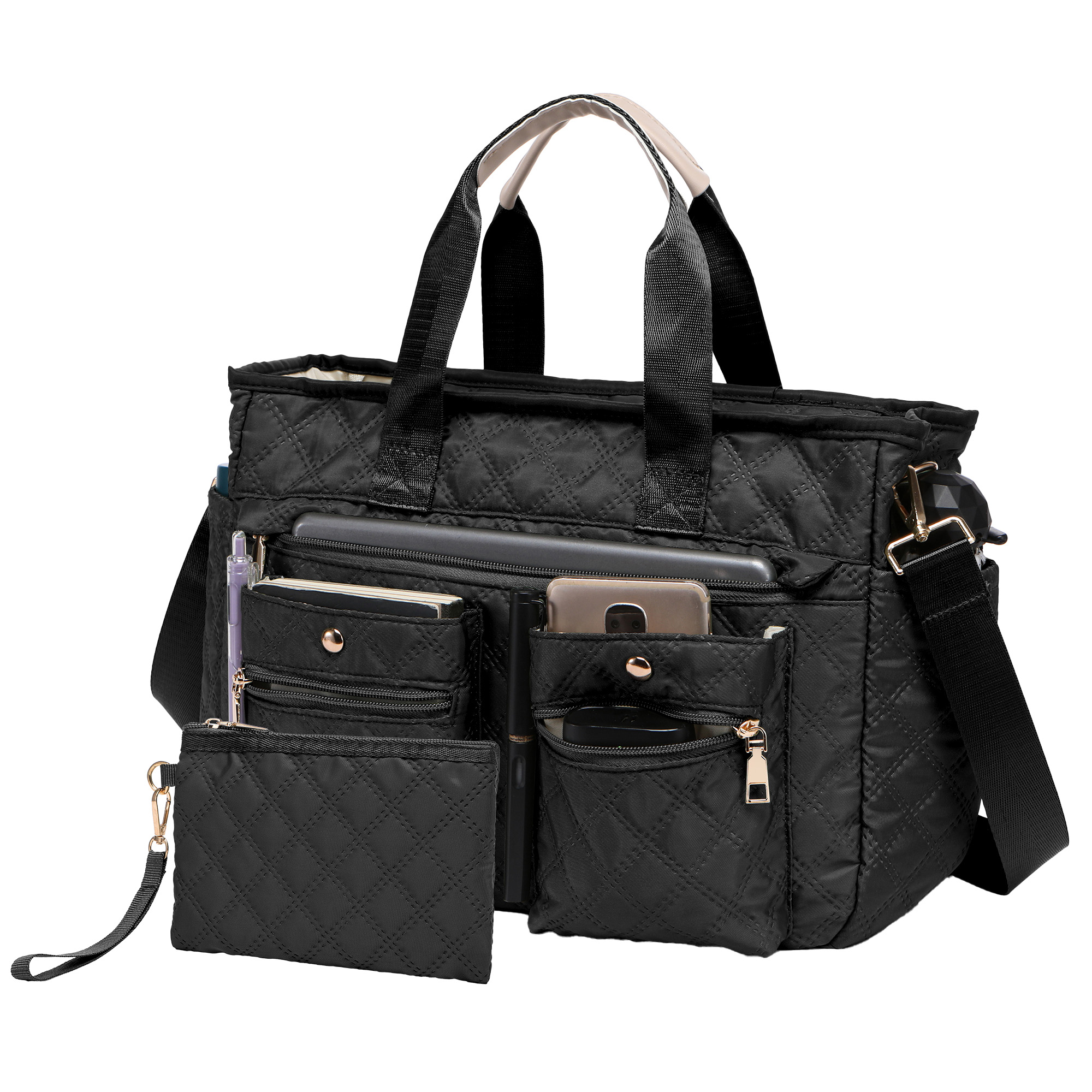 2pcs/Set Large Quilted Nylon Tote & Shoulder Bag | Spacious Crossbody Laptop Handbag for Women, Durable Hobo Messenger Purse for Work, Travel, Gym & Daily Essentials
