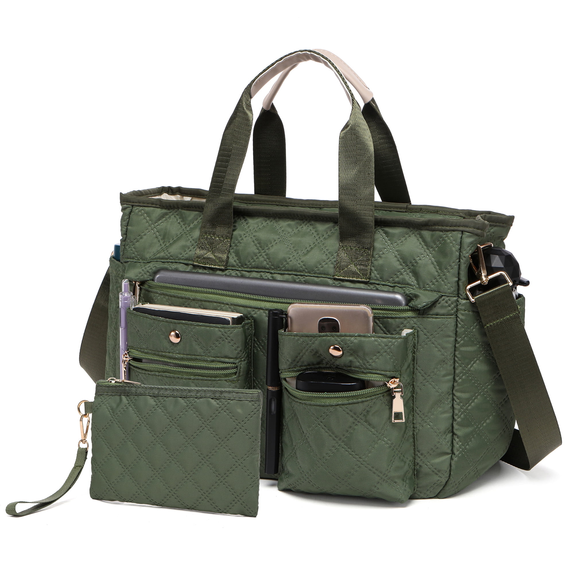 2pcs/Set Large Quilted Nylon Tote & Shoulder Bag | Spacious Crossbody Laptop Handbag for Women, Durable Hobo Messenger Purse for Work, Travel, Gym & Daily Essentials