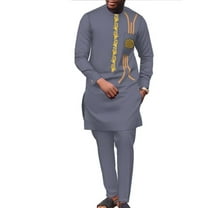 2pcs Set Long Sleeve Top Trousers Set Party Embroidery Outfits Dashiki African Men Clothing WYN1893