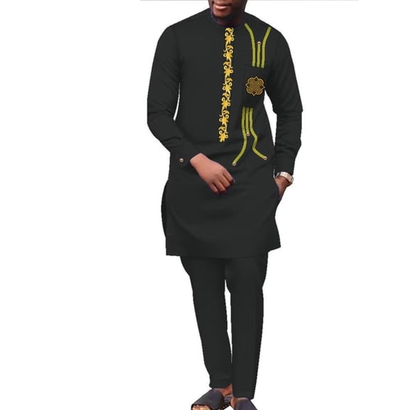 2pcs Set Long Sleeve Top Trousers Set Party embroidery Outfits Dashiki African Men Clothing WYN1893