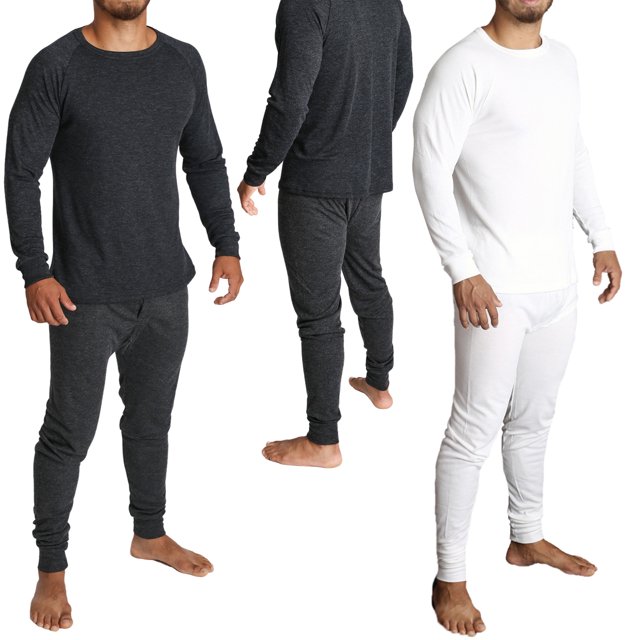2pcs Set Mens Merino Wool Blend Long Sleeve Thermal Top Long Johns
