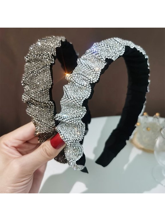 2pcs Set New High Beauty Rhinestone Headband for Women, Fashion Style, Simple Updo, Suitable for Thick and Thin Hair, Wide Headband, Hair Accessory