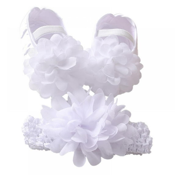 2pcs/Set Newborn Baby Girl Princess Mary Jane Shoes Toddler Infant Wedding Dress Flat Shoes with Free Headband