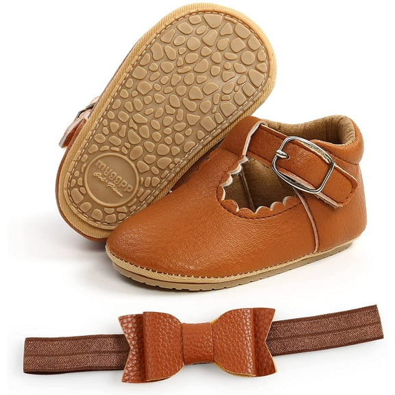 2pcs/Set Newborn Baby Girl Princess Mary Jane Shoes Toddler Infant Wedding Dress Flat Shoes with Free Headband