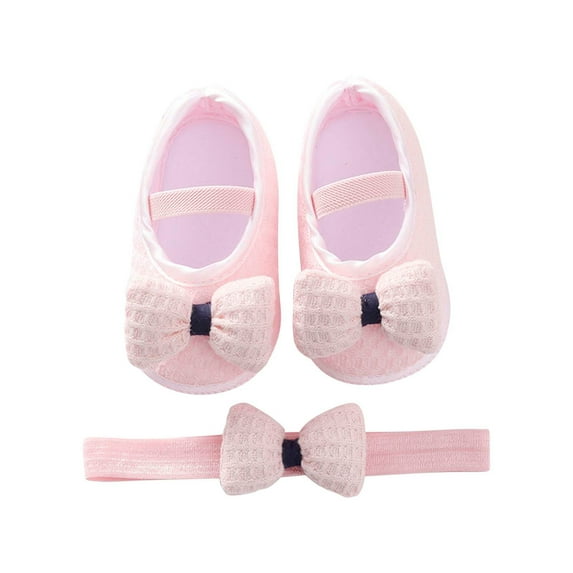 2pcs/Set Newborn Baby Girl Princess Mary Jane Shoes Toddler Infant Wedding Dress Flat Shoes with Free Headband