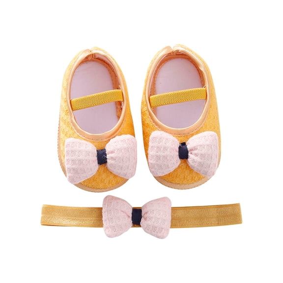2pcs/Set Newborn Baby Girl Princess Mary Jane Shoes Toddler Infant Wedding Dress Flat Shoes with Free Headband
