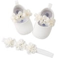 thumbnail image 1 of 2pcs/Set Newborn Baby Girl Princess Mary Jane Shoes Toddler Infant Wedding Dress Flat Shoes with Free Headband, 1 of 7