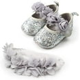 thumbnail image 1 of 2pcs/Set Newborn Baby Girl Princess Mary Jane Shoes Toddler Infant Wedding Dress Flat Shoes with Free Headband, 1 of 3