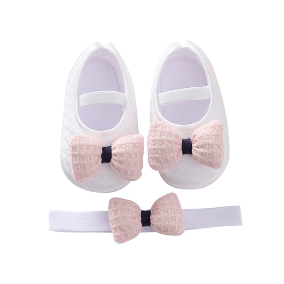 2pcs/Set Newborn Baby Girl Princess Mary Jane Shoes Toddler Infant Wedding Dress Flat Shoes with Free Headband