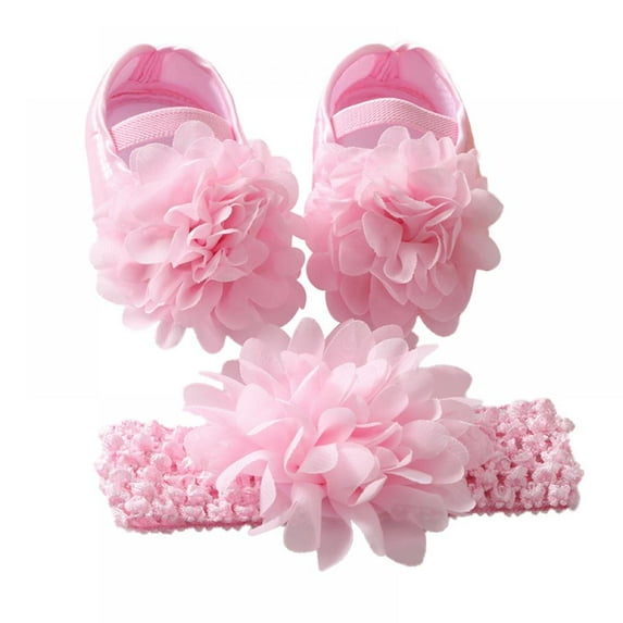 2pcs/Set Newborn Baby Girl Princess Mary Jane Shoes Toddler Infant Wedding Dress Flat Shoes with Free Headband