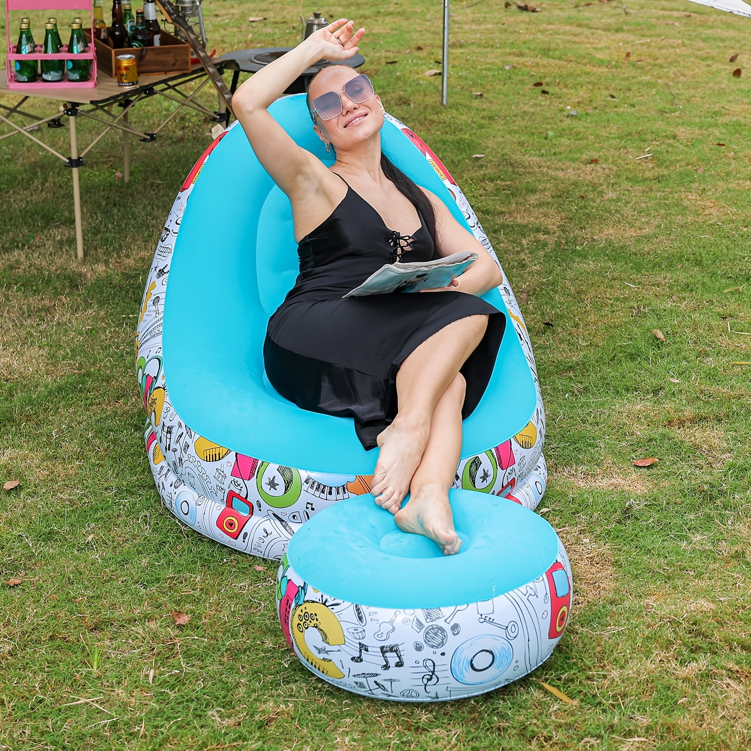 Simple Inflatable Outdoor Seating 2pcs Set Of Outdoor Inflatable Sofa Creative Graffiti Color Inflatable ...