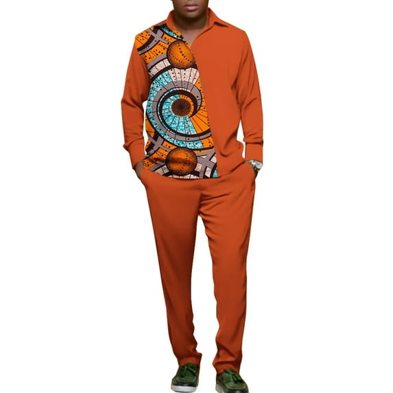 2pcs Set Outfits Long Sleeve Shirt With Pant Party Wedding Dashiki African Men Clothes WYN1996