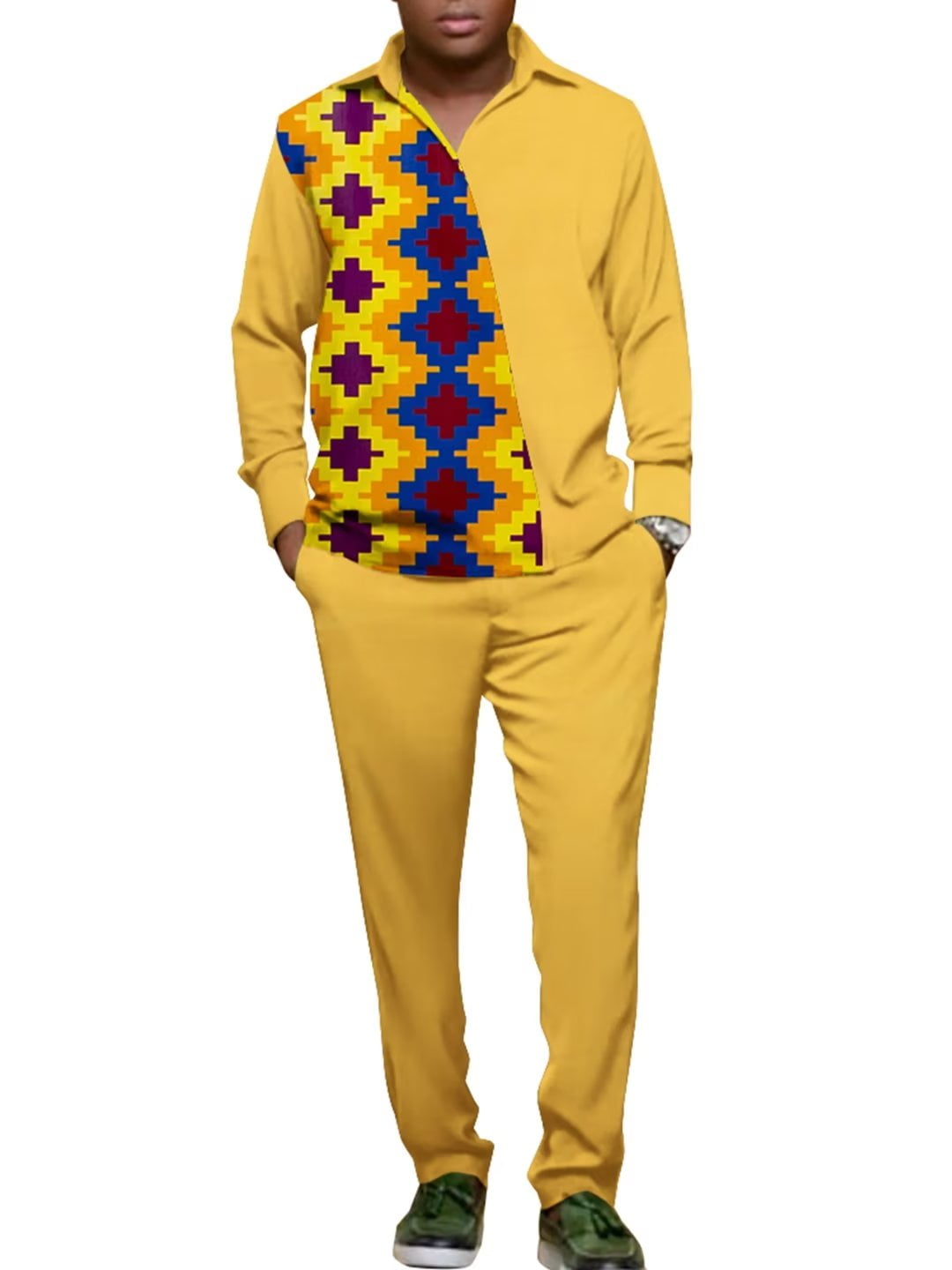2pcs Set Outfits Long Sleeve Shirt With Pant Party Wedding Dashiki African  Men Clothes WYN1996 - Walmart.com