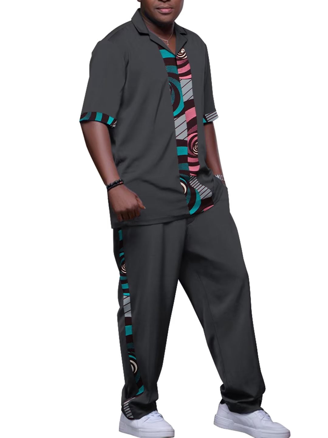 Elegant African Design-Male Short Sleeve Dashiki Outfit. Two Piece-Top and Pant.