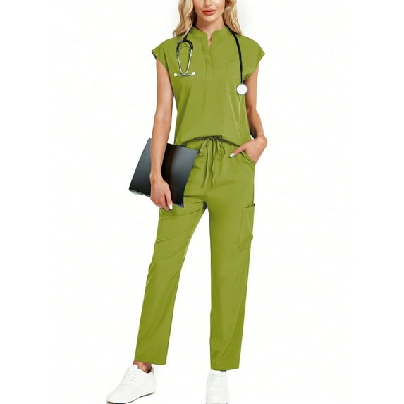 2pcs/women's surgical gown set modern version top and drawstring waist pants scrub uniform set
