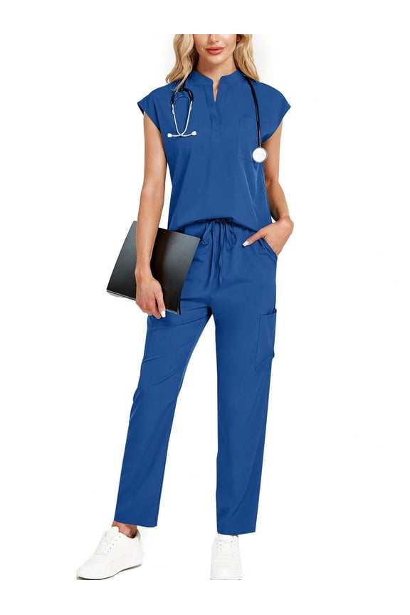 2pcs/women's surgical gown set modern version top and drawstring waist pants scrub uniform set