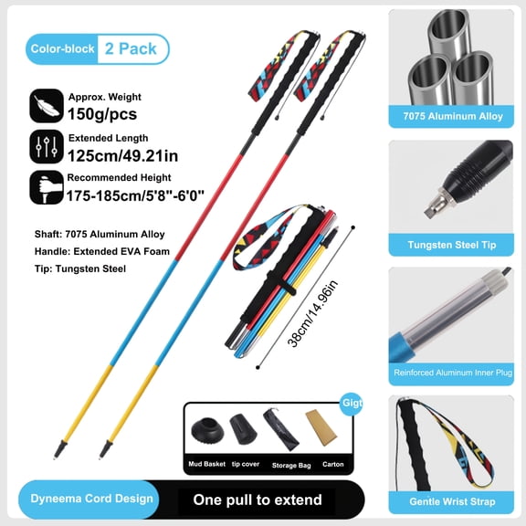 2pcs Set Ultralight Foldable Anti-Slip Handle Aluminum Alloy Trekking Poles