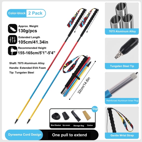 2pcs Set Ultralight Foldable Anti-Slip Handle Aluminum Alloy Trekking Poles