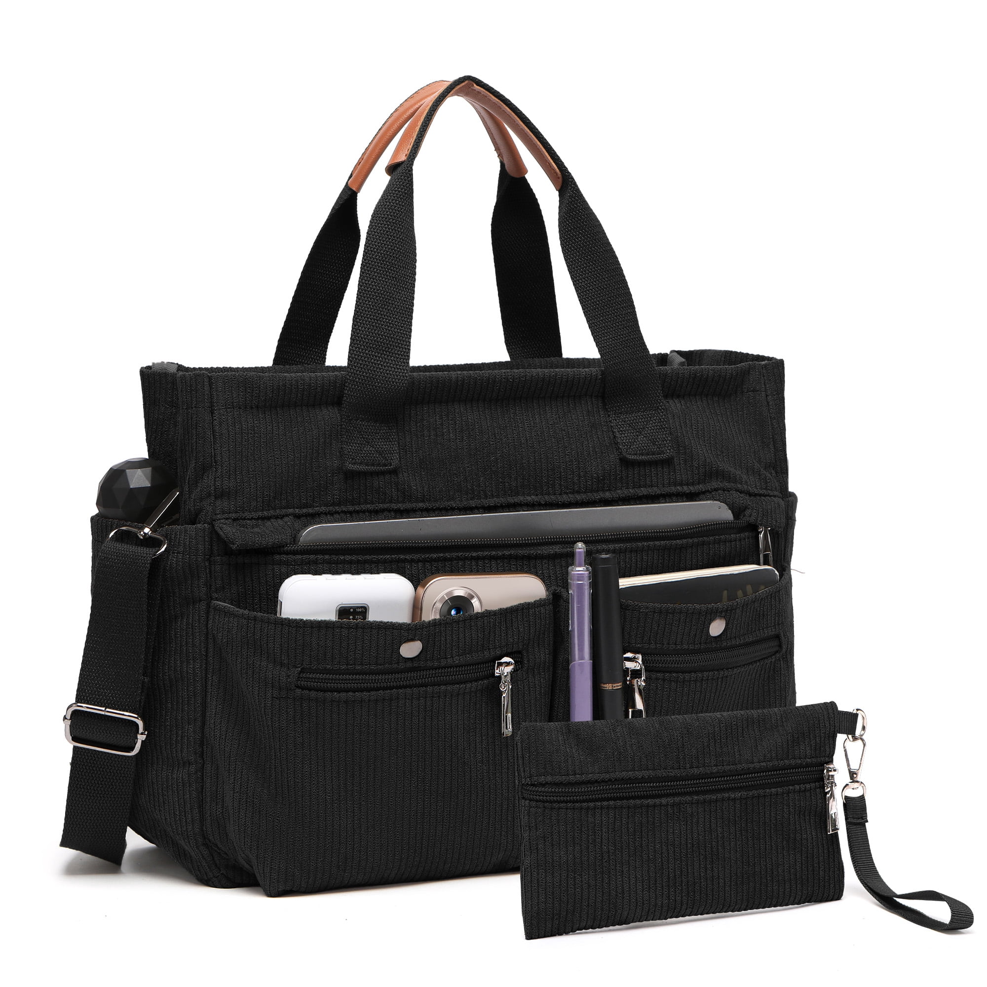 2pcs/Set Women's Corduroy Tote and Crossbody Bag Set, Large Capacity Laptop Shoulder Bags with Adjustable Strap & Zipper Closure, Casual Travel, Work, Sports, Everyday Purse
