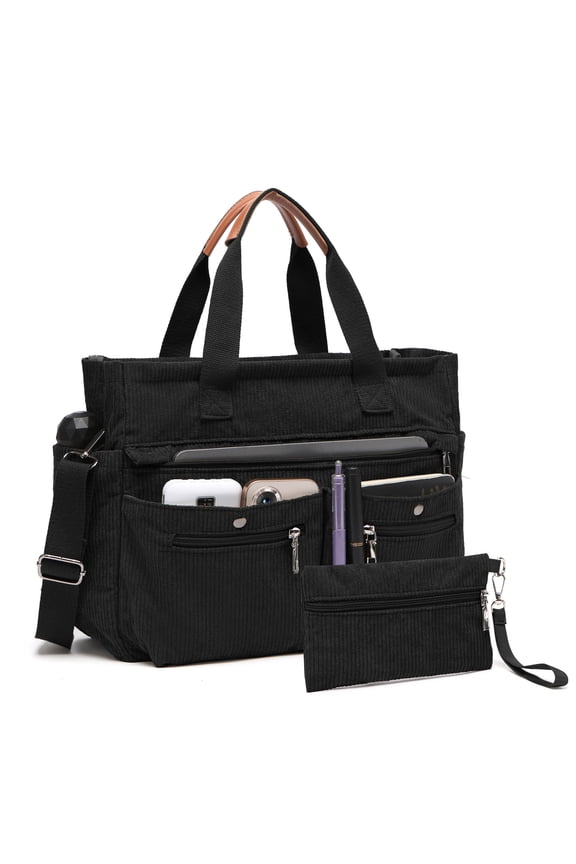 2pcs/Set Women's Corduroy Tote and Crossbody Bag Set, Large Capacity Laptop Shoulder Bags with Adjustable Strap & Zipper Closure, Casual Travel, Work, Sports, Everyday Purse