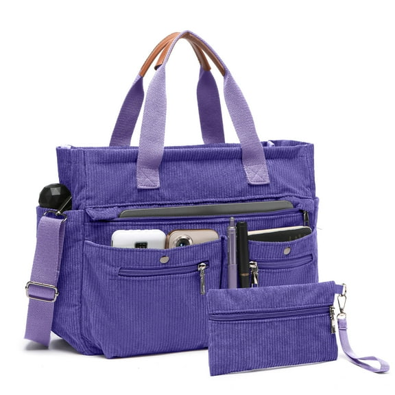 2pcs/Set Women's Corduroy Tote and Crossbody Bag Set, Large Capacity Laptop Shoulder Bags with Adjustable Strap & Zipper Closure, Casual Travel, Work, Sports, Everyday Purse