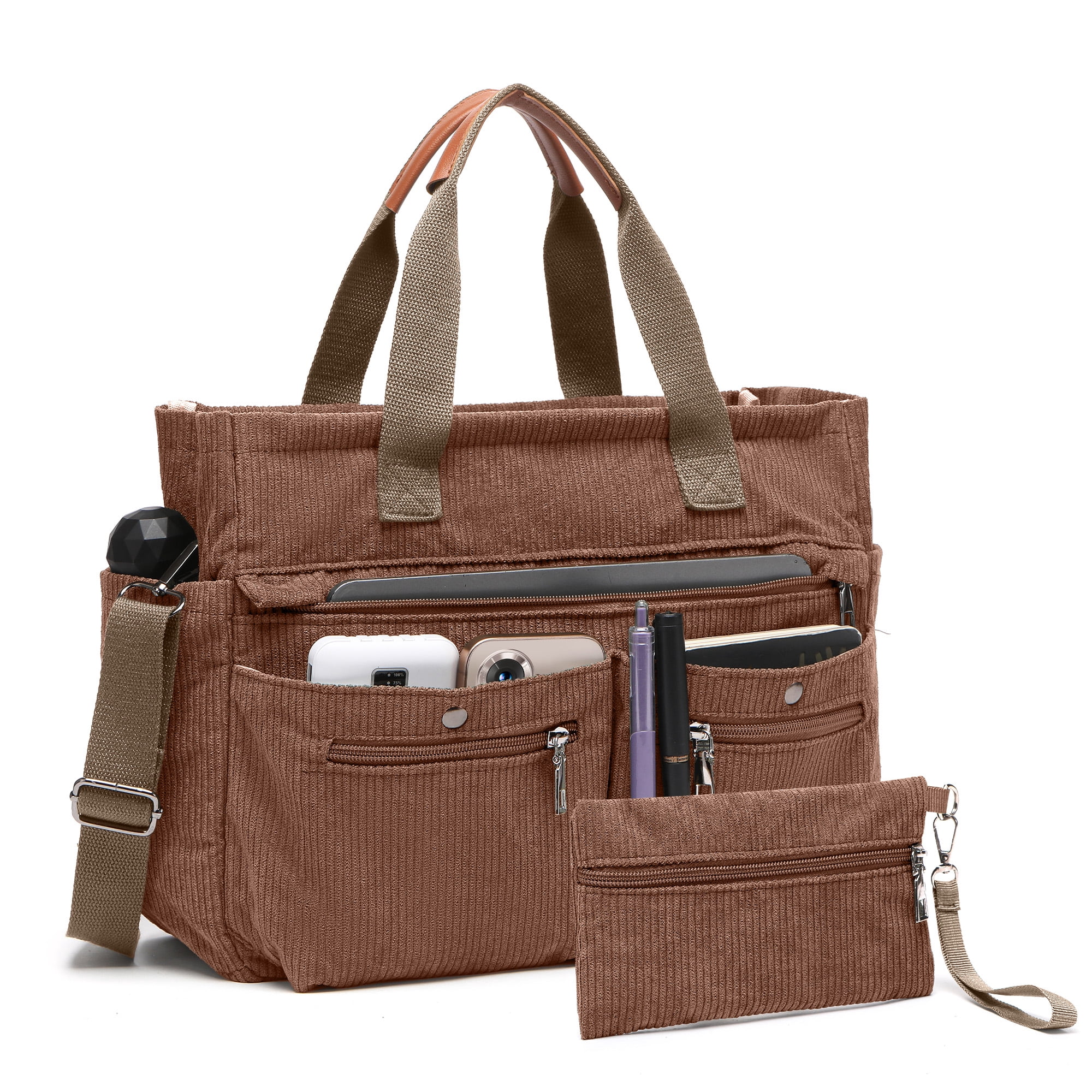 2pcs/Set Women's Corduroy Tote and Crossbody Bag Set, Large Capacity Laptop Shoulder Bags with Adjustable Strap & Zipper Closure, Casual Travel, Work, Sports, Everyday Purse