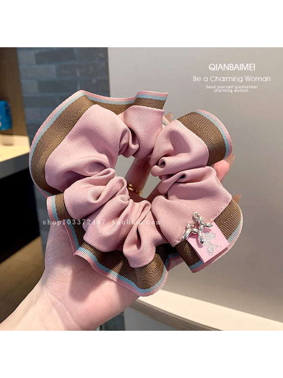 Small fresh fabric color-blocking scrunchie low ponytail at nape forest-style braided bun hair tie headband hair accessory