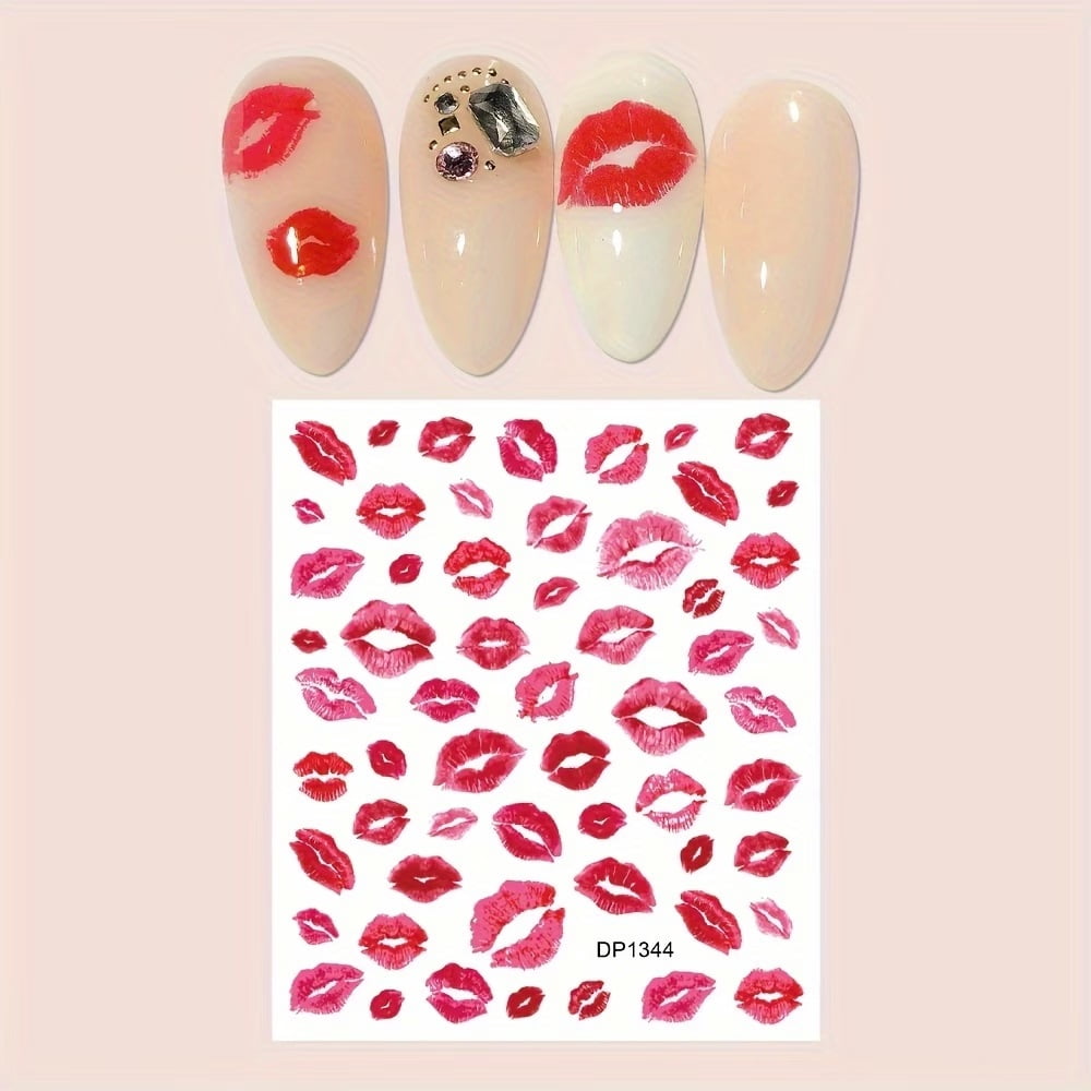 2pcs Sexy Red Lips Nail Art Stickers - Pink Lip Design Self-Adhesive Nail Decals for Creative Nail Decoration