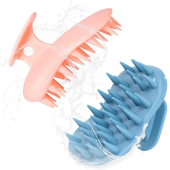 2pcs Shampoo Brush Hair Scalp Massager,100% Silicone Scalp Scrubber,Scalp Exfoliator for Stress Relax Hair Growth(Blue+Orange)