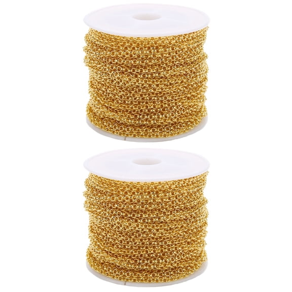2pcs Shaped Chain Spool Link Cable Chain DIY Making Accessories Twisted Chains for Craft DIY Jewelry Making Necklace Bracelet (2mm Golden)