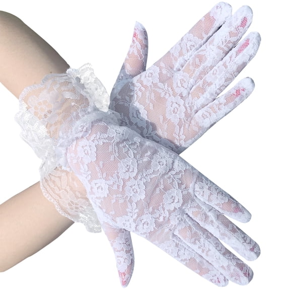 2pcs Sheer Lace Arm Length Gloves Wedding Women Fancy Short Tulle Mittens for Special Occasion