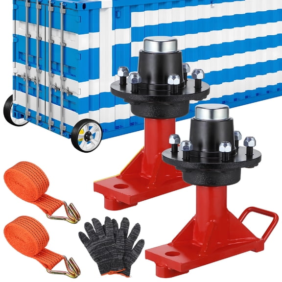 IMIKEYA 2Pcs Red Heavy Duty Shipping Container Wheels Set with Tie Down Strap for Cargo Movers
