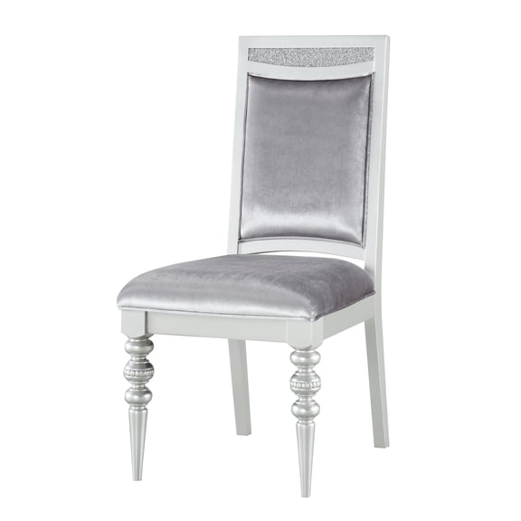2pcs Side Chairs In Grey And Silver - Fabric Dazzling Rhinestone Inlay Wood Construction Platinum (2) Foam Fill Glamorous Look Accent Base