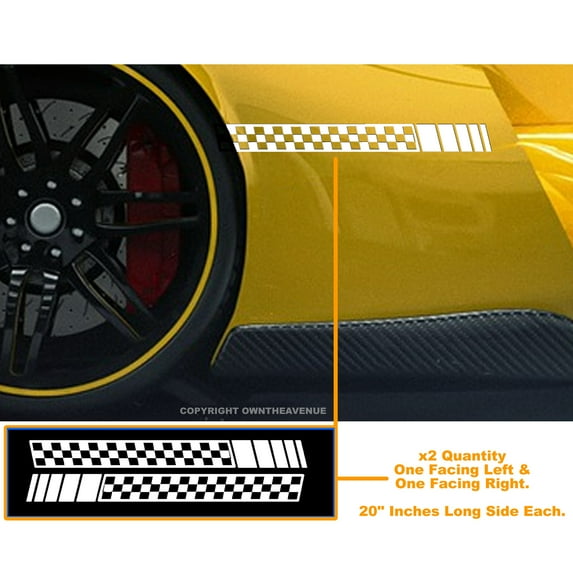 2pcs Side Racing Sport Stripe Checkered Body Graphic Car Decor Sticker Decals 20" Inches - White Vinyl