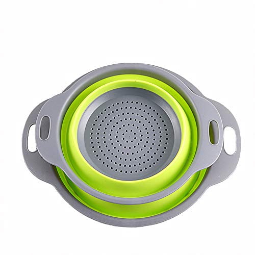 2pcs Silica Gel Folding Drainage Basket,Vegetable wash Basin,Foldable Fruit Dish （Green）