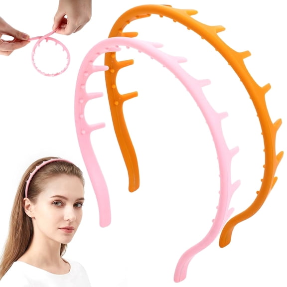 2pcs Silicone Comb Headbands for Women Non Slip, No Headache Soft Headband with Teeth, Workout Yoga Headbands for Gym, Running, Washing Face, Makeup, Daily Use (2, Pink+Orange)