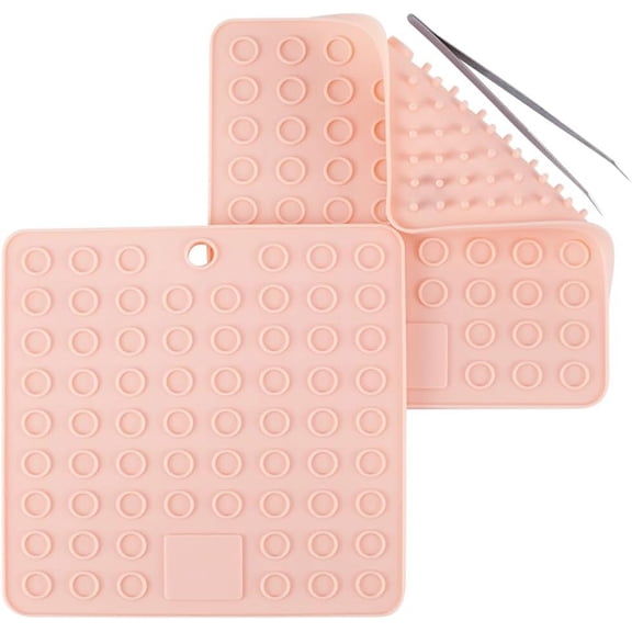2pcs Silicone Doming Mat Square Trivet Mat Hot Plate Holder PeachPuff Heat Resistant Rubber Pads Kitchen Tool with Tweezer for Epoxy Resin Crafts Supplies 185x185mm