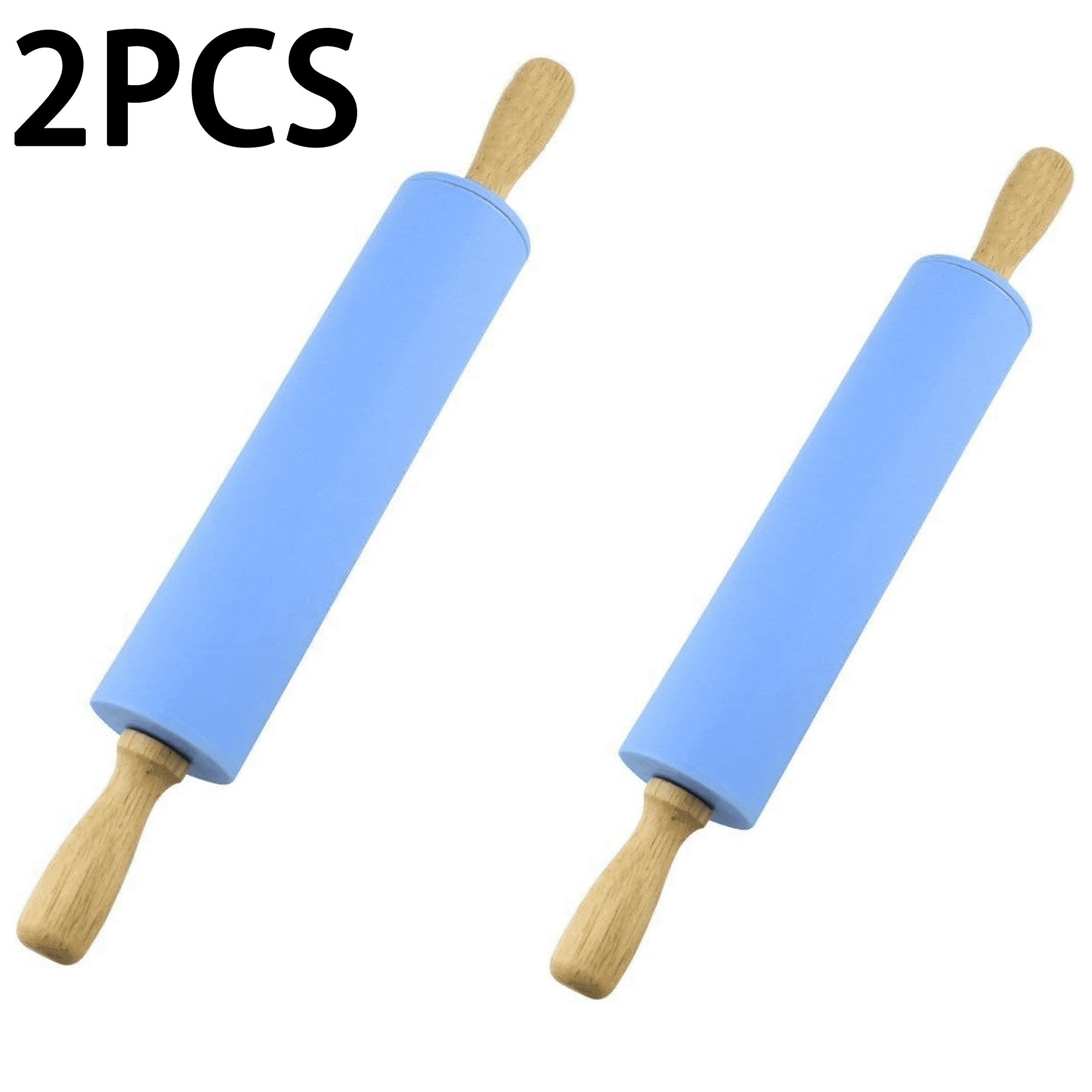 2pcs Silicone Rolling Pin with Wooden Handle - Non Stick Surface Dough ...