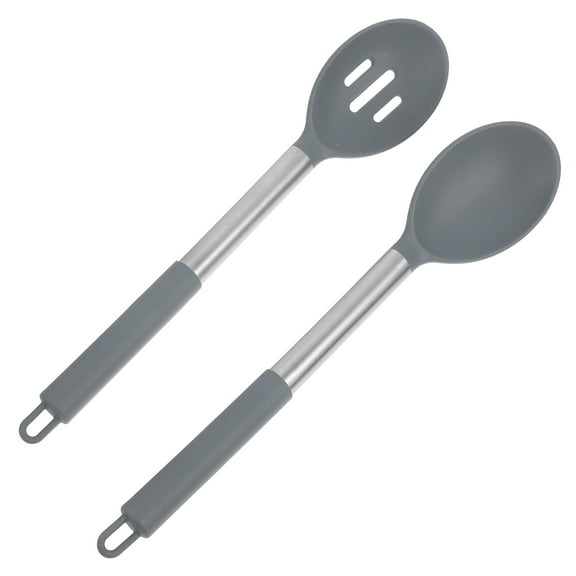 2pcs Silicone Slotted Spoon Cooking Spoon Flexible Spoon Rubber Grip Spoon Metal Cooking Spoon with Handle Cookware Spoon for Nonstick Cookware