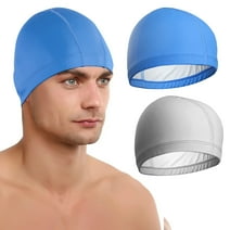 2pcs Silicone Swimming Caps, EEEkit 3D Flexible Swim Hats Waterproof for Adult Unisex, Blue and Silver