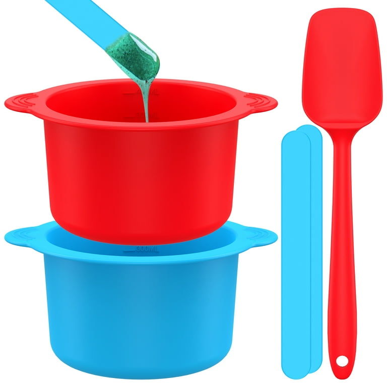2pcs Silicone Wax Pot Set 400ml/13.5oz Reusable Silicone Wax Warmer Liner  with Stirring Rods and Spatula Non-stick Silicone Wax Melt Bowl Replacement  for Hair Removal 