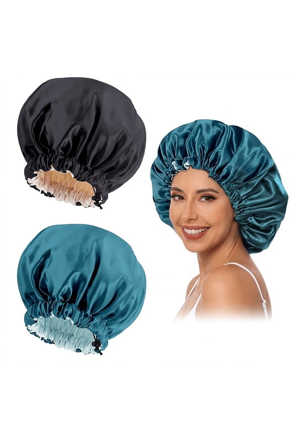 2pcs Silk Bonnet For Curly Hair - Large Double-Layer Adjustable Braid Bonnet For Sleeping, Soft Sleep Cap For Women
