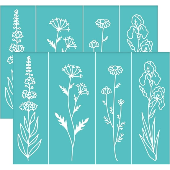 2pcs Silk Screen Printing Stencils Floral Pattern Self Adhesive Mesh Transfers Stencil Reusable Wild Flower Silkscreen Stencils for Printing on Wood T-shirts - 14x19.5cm Plastic