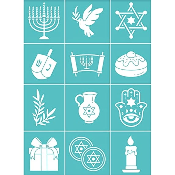 2pcs Silk Screen Printing Stencils Hanukkah Theme Self Adhesive Mesh Transfers Stencil Washable Reusable Silkscreen Stencils for Printing on Wood T-Shirts Fabric Bags - 7.7x5.5 Inch