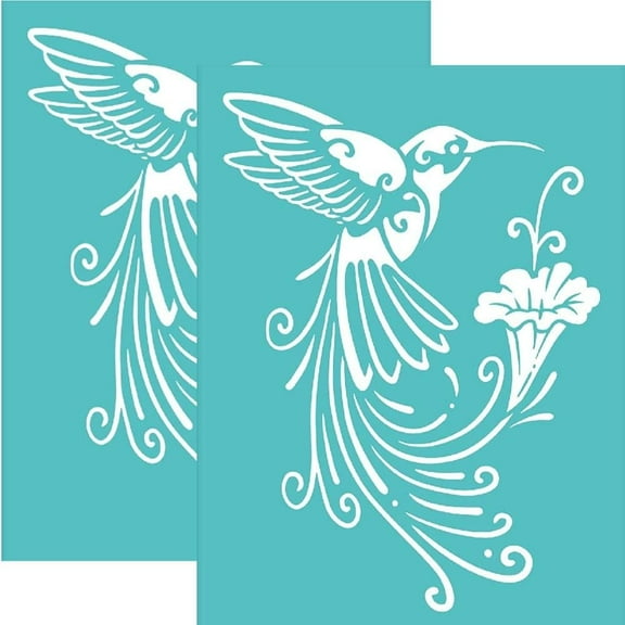 2pcs Silk Screen Printing Stencils Hummingbird Pattern Silkscreen Stencil Self-Adhesive Reusable Mesh Transfers Flower Stencils for Printing on Wood DIY Decoration - 7.7x5.5 inch Colorful