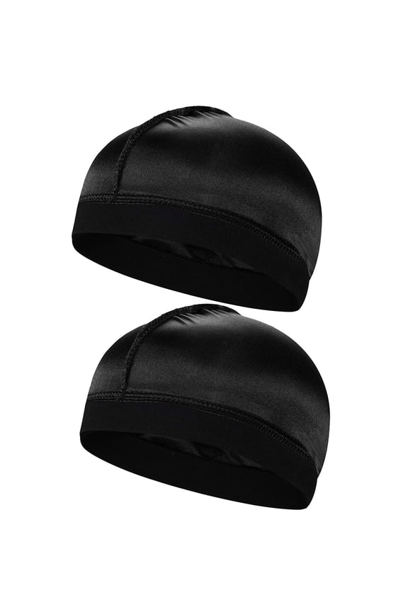 2pcs Silky Stocking Wave Cap, Satin Doo Rags Good Compression Wave Caps for Men, for 360 540 720 Waves (2pc Black)