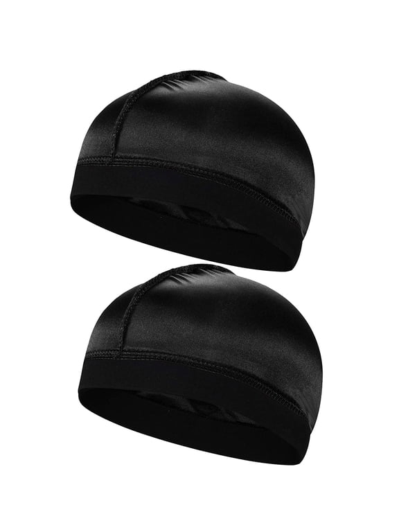 2pcs Silky Stocking Wave Cap, Satin Doo Rags Good Compression Wave Caps for Men, for 360 540 720 Waves (2pc Black)