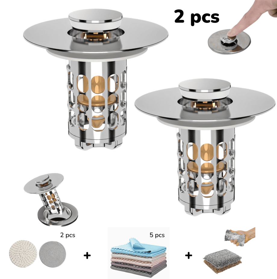 2pcs Silver Pop up Bathroom Sink Drain Strainer,Universal Sink Stopper Bathroom Drain with Filter Basket,Bathroom Sink Stopper Hair Catcher for 1.06"~1.61" Drain Hole