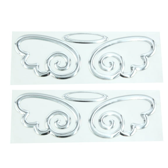2pcs Silver Tone Angel Round Wings Pattern Auto Car Sticker 3D Reflective Decal