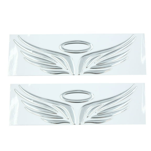 Unique Bargains Sticker 3D Reflective Decal 2pcs Silver Tone Angel Wings Pattern Auto Car